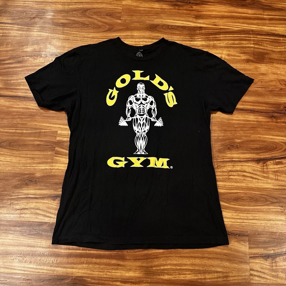 Gold's Gym Shirt Mens Large Black Logo Graphic Tee Bodybuilding Fitness Workout